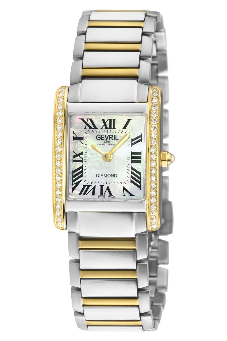 Regina Swiss Diamond Dial Bracelet Watch, 24mm x 32mm, Main, color, TWO TONED SS IPYG