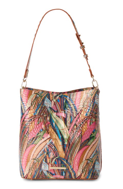Celina Croc Embossed Leather Bucket Bag