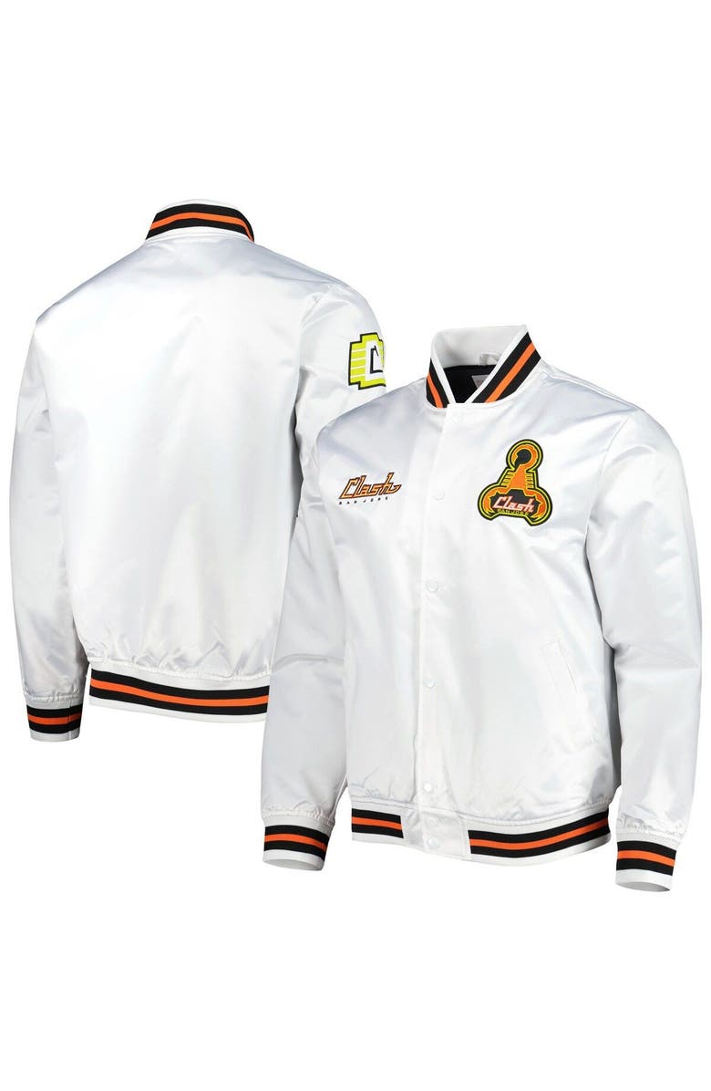 Mitchell & Ness Men's Mitchell & Ness  White San Jose Earthquakes City Full-Snap Satin Jacket, Main, color, 