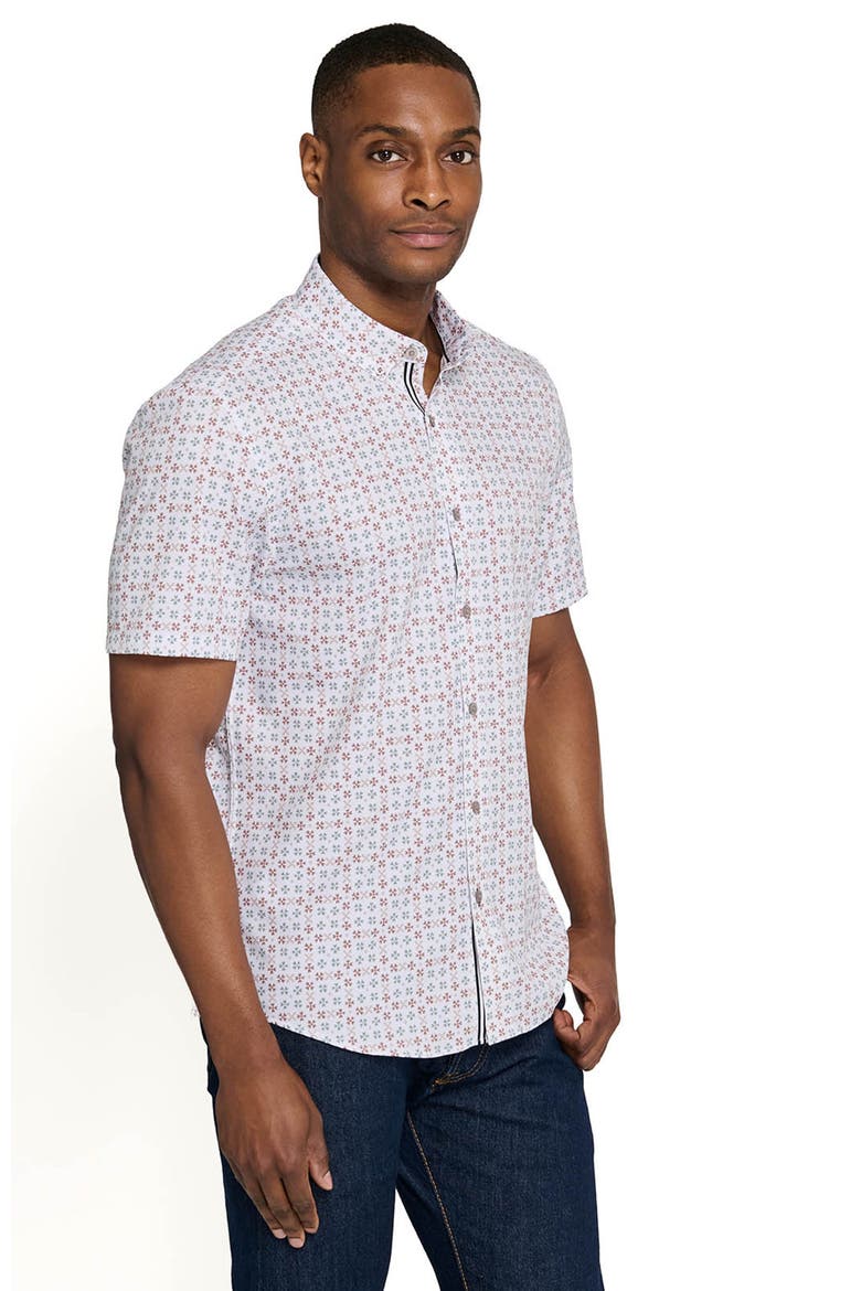 Park Slope Petals Short Sleeve Button Down Performance Shirt, Alternate, color, WHITE/GREEN
