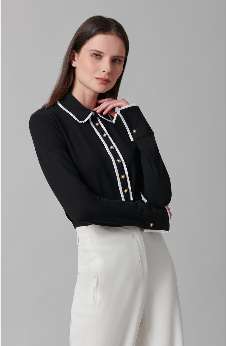 Anne Fontaine Women's Shirt Faustine Black Designer Long Sleeve Shirt In Cotton Poplin With Pointed Collar, Alternate, color, Black