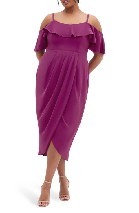 Flirtation Ruffle Off the Shoulder Cocktail Dress (Plus)