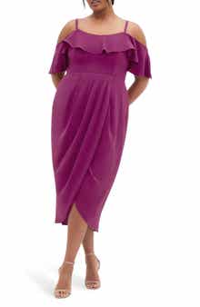 Flirtation Ruffle Off the Shoulder Cocktail Dress