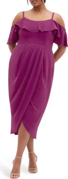 City Chic Flirtation Ruffle Off the Shoulder Cocktail Dress