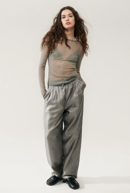 Silk Laundry Twill Slouch Pants Moon Pinstripe In Moon Pinstripe