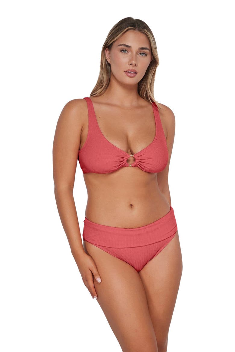 Hannah High Waist Bikini Swim Bottoms, Alternate, color, Hibiscus Tea