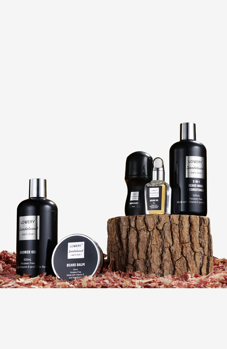 Lovery Deluxe Sandalwood Self Care Grooming Beard Kit, Alternate, color, Black / Silver