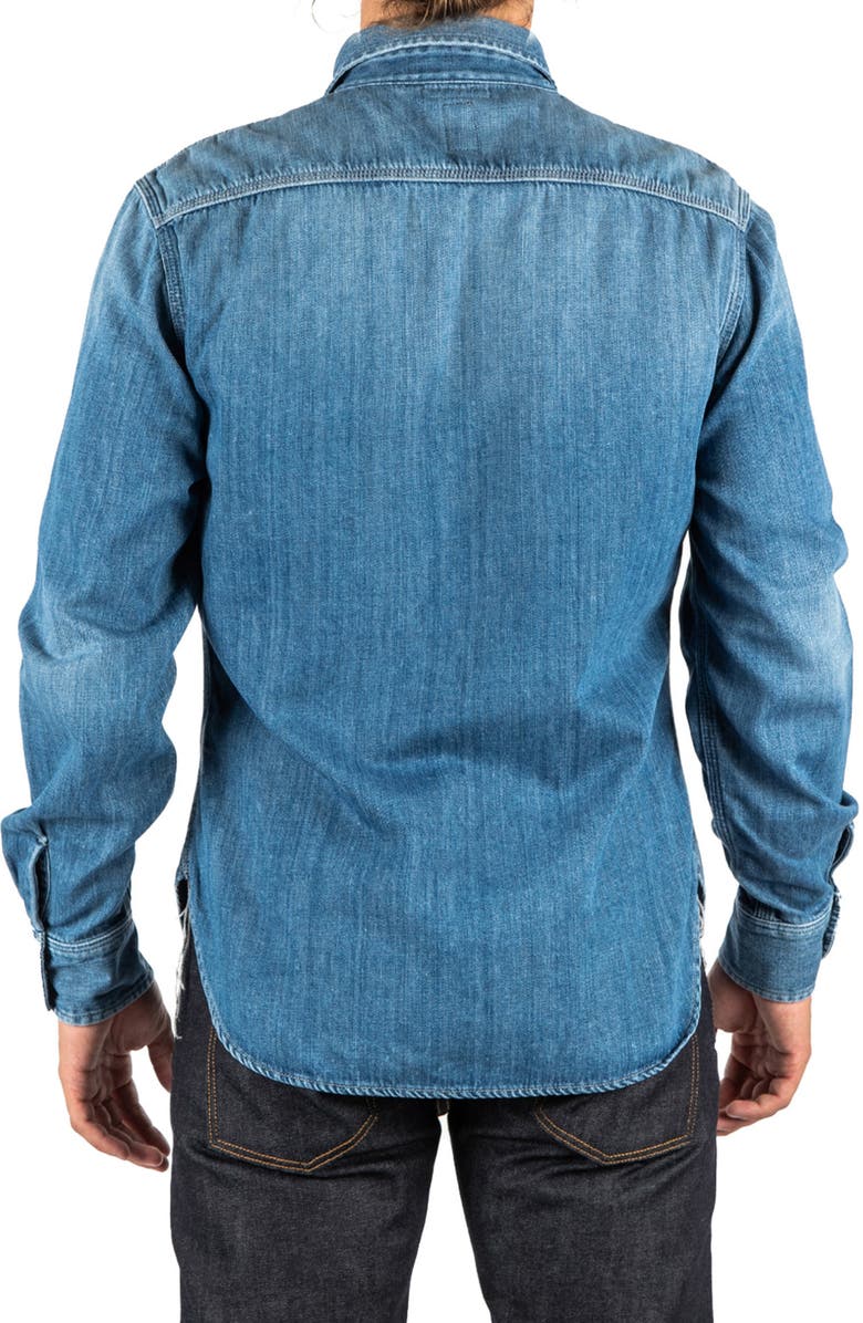 HIROSHI KATO The Brace Loose Weave Denim Button-Up Shirt, Alternate, color, Dee