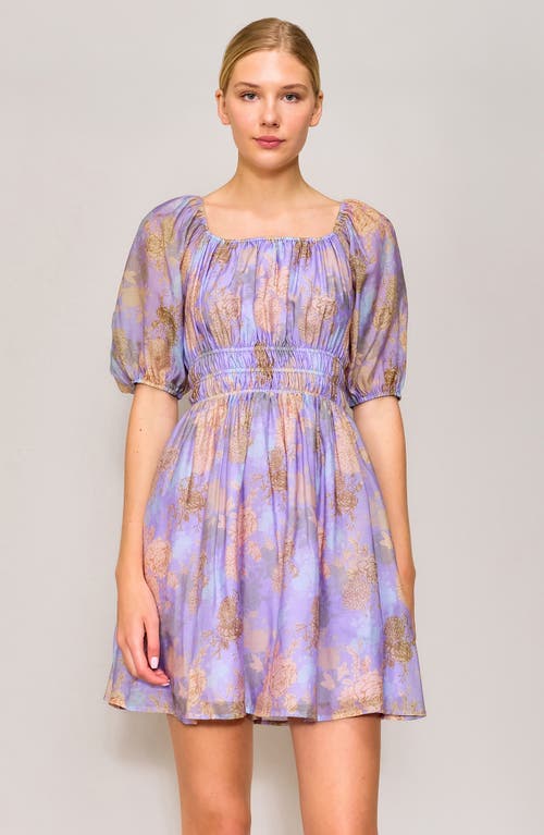Melloday Floral Fit & Flare Minidress In Lavender Multi