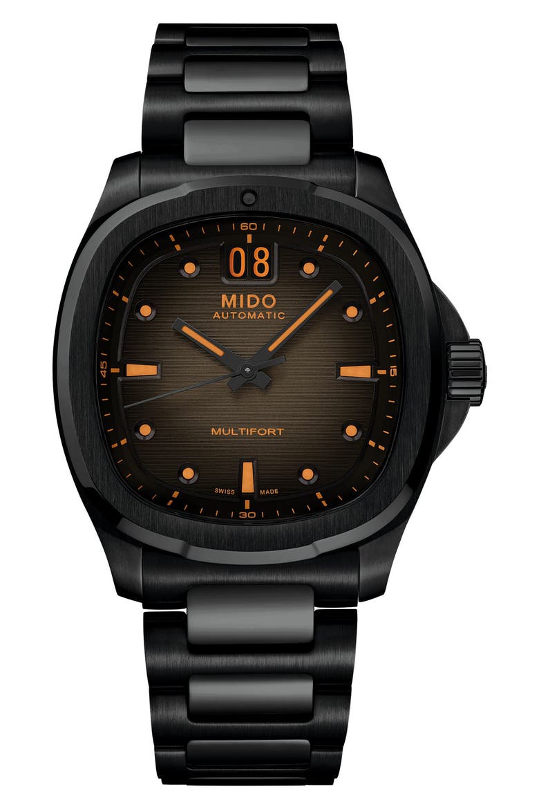 Multifort TV Big Date Automatic Bracelet Watch, 39.2mm x 40mm, Main, color, BLACK