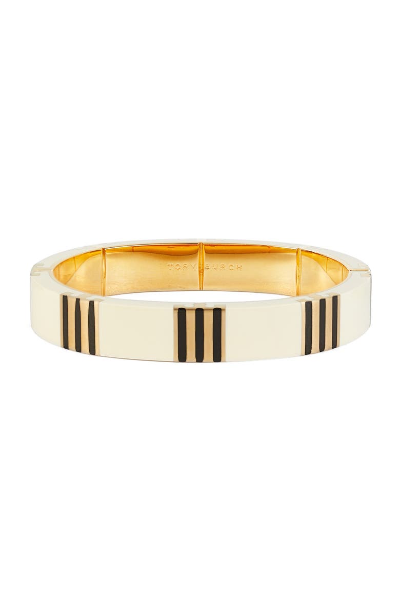 T-Stripe Bangle Bracelet, Main, color, TORY GOLD / NEW IVORY / BLACK