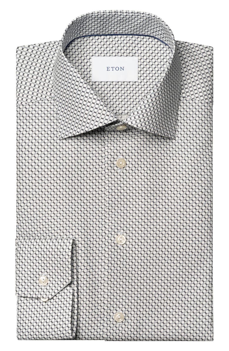 Eton Slim Fit Geometric Print Organic Cotton Twill Dress Shirt, Main, color, Grey