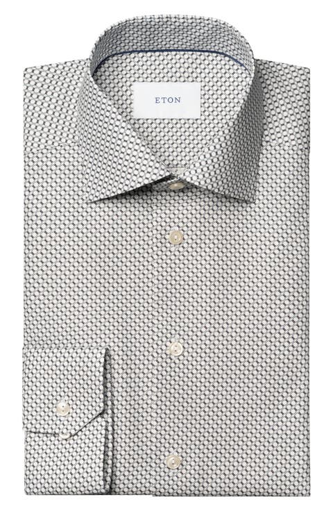 Slim Fit Geometric Print Organic Cotton Twill Dress Shirt
