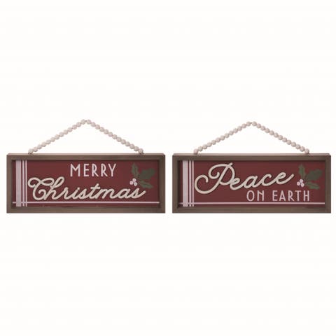 Wood Ticking Stripe Beaded Hanger Set of 2 Christmas Decor