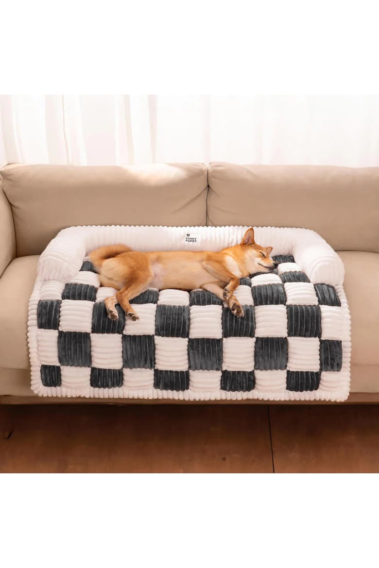 Cream Square Plaid Cozy Dog Mat Furniture Protector Cover, Alternate, color, Grey