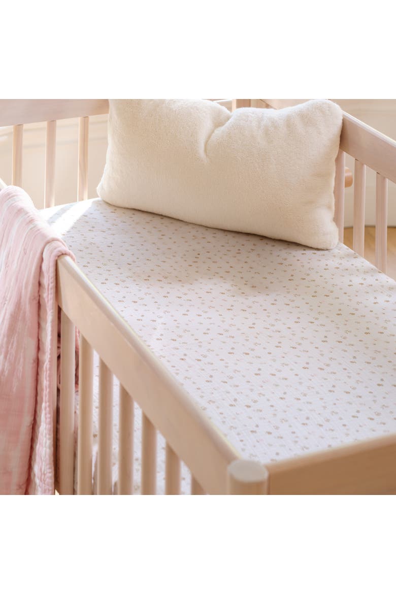 Signature 100% Organic Cotton Muslin Floral Fitted Crib Sheet, Alternate, color, White