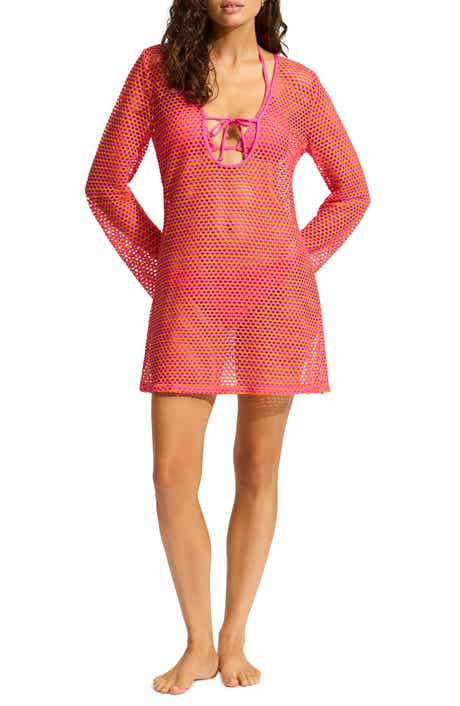 Seafolly Mesh Effect Long Sleeve Cover-Up Dress