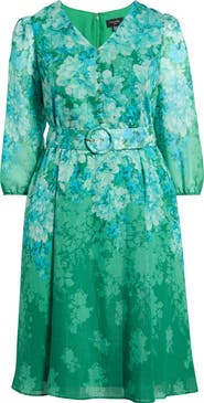 Tahari ASL Long Sleeve Printed Midi Dress