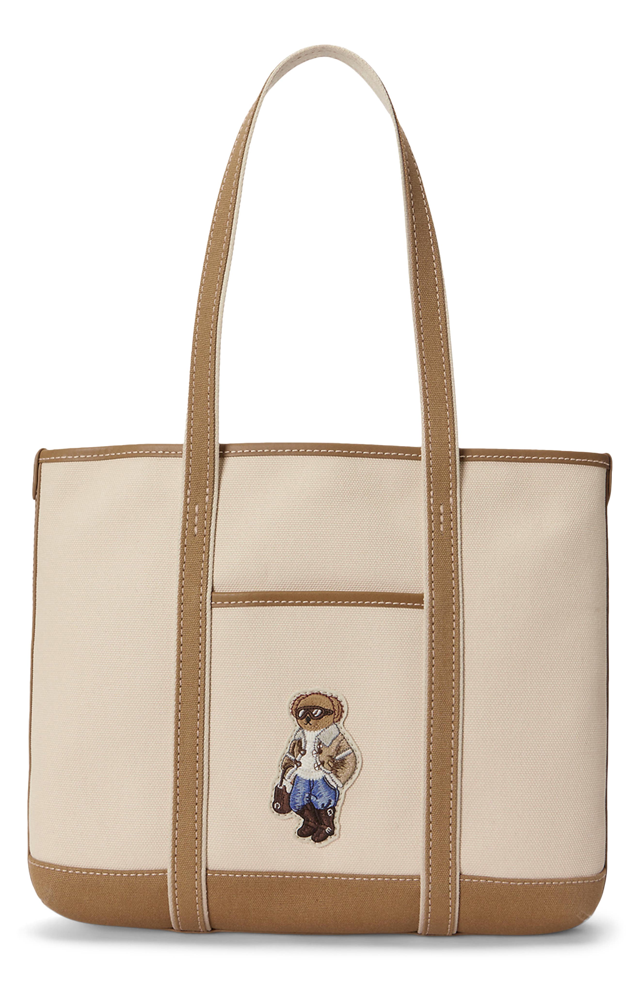 Polo Bear Canvas Shopper Tote, Main, color, ECRU/ BERK