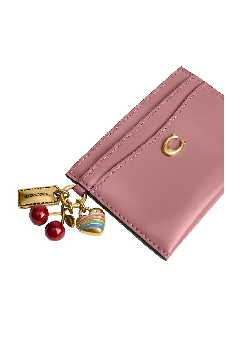 Charm Detail Leather Card Card, Alternate, color, B4/ PEONY