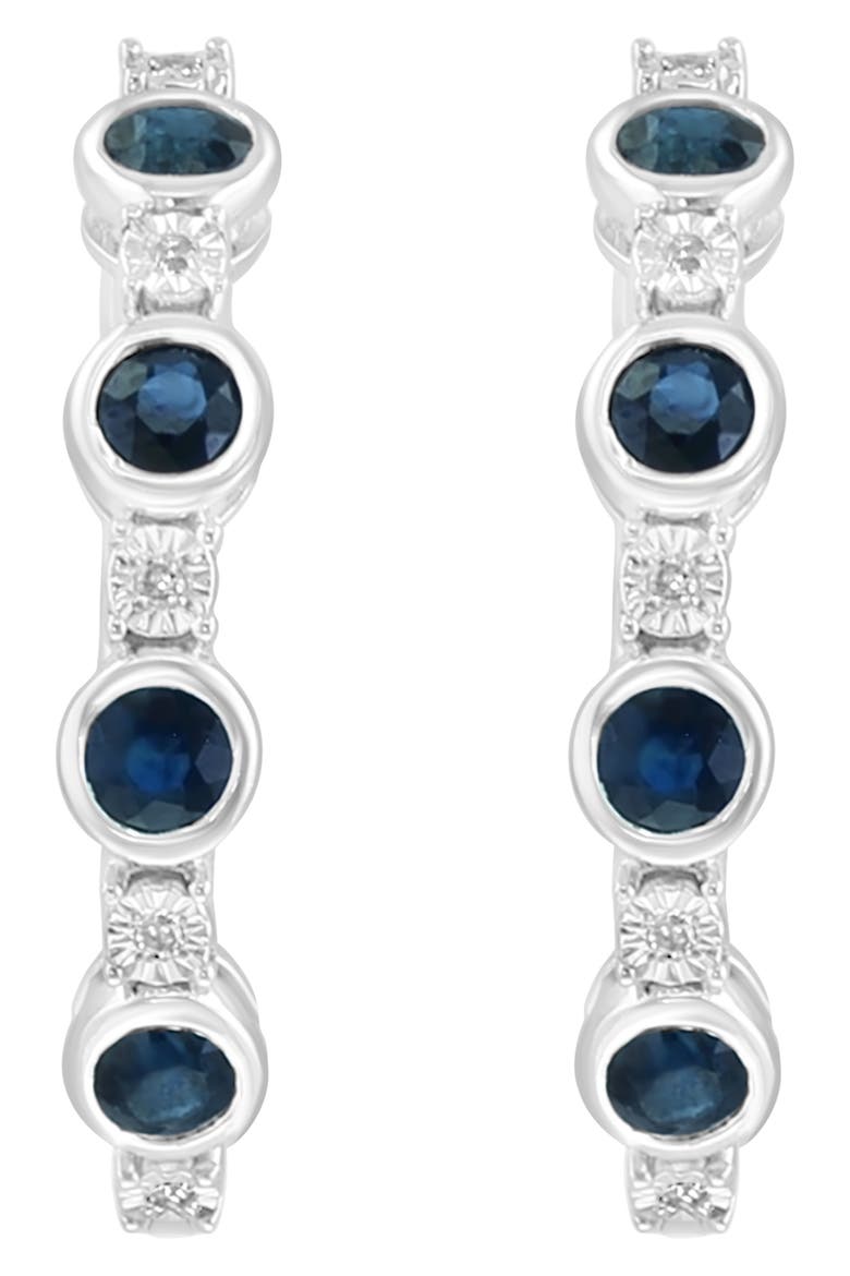 Sterling Silver Ruby & Diamond Hoop Earrings, Alternate, color, BLUE