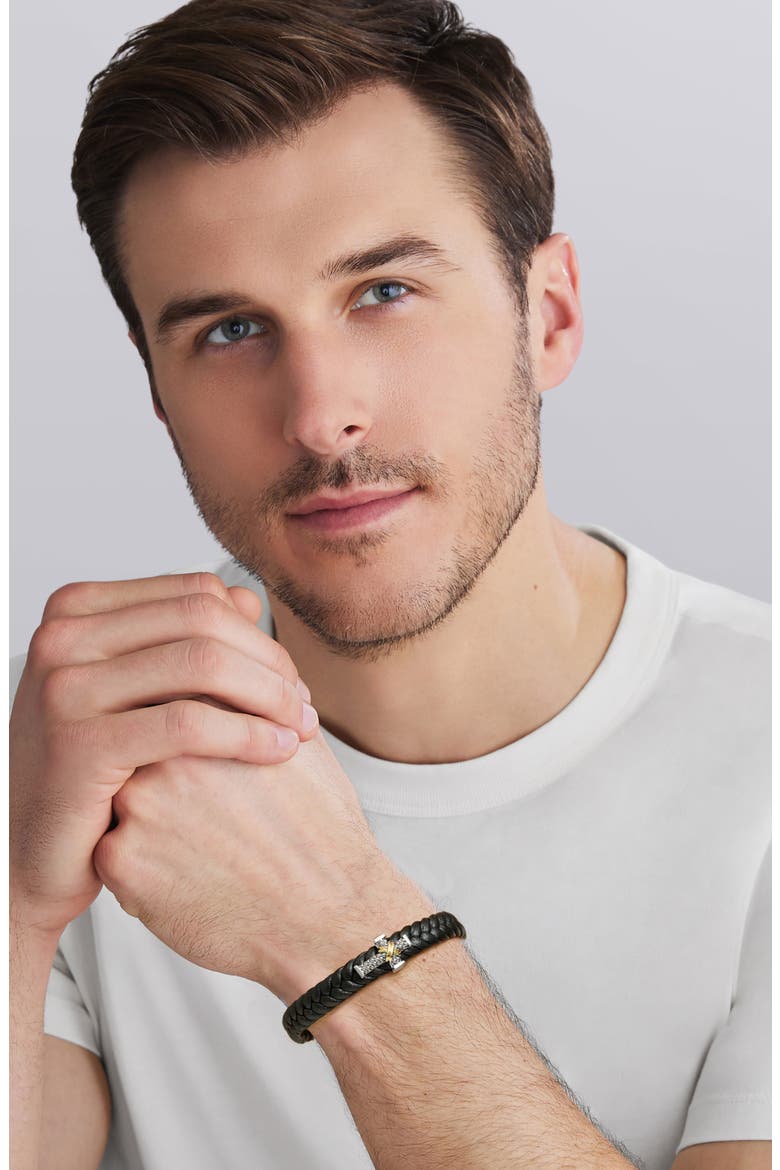 Men's Anthem Leather Cross Bracelet, Alternate, color, SILVER