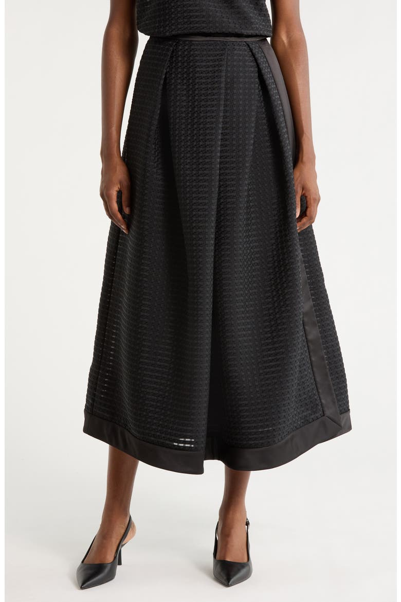 Pleated Jacquard Midi Skirt, Main, color, SOLID BLACK