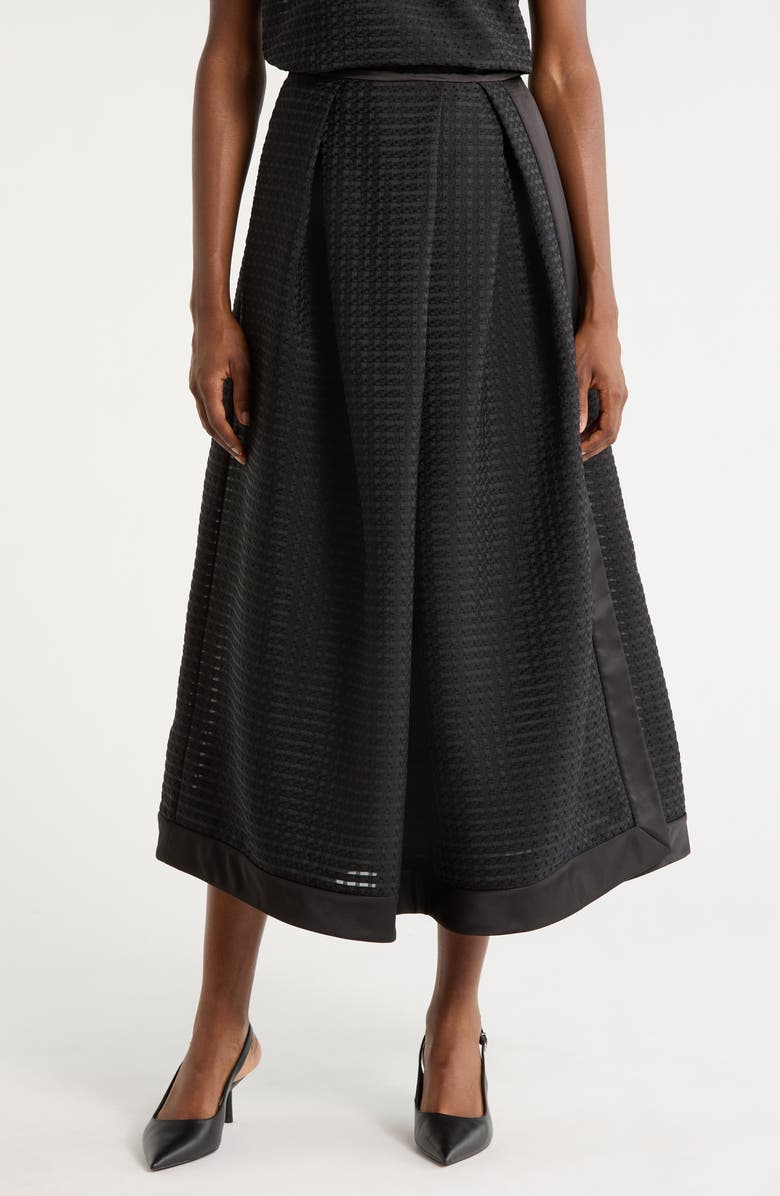 Emporio Armani Pleated Jacquard Midi Skirt, Main, color, Solid Black