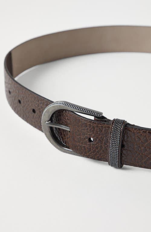 Brunello Cucinelli Adjustable Calf Leather Belt With Grained Texture In Brown