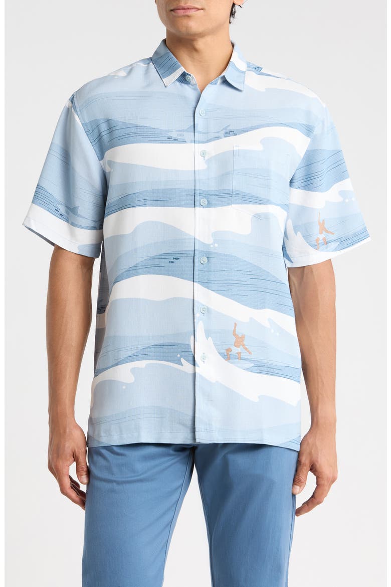 Surf Jacquard Short Sleeve Button-Up Shirt, Main, color, CHAMBRAY