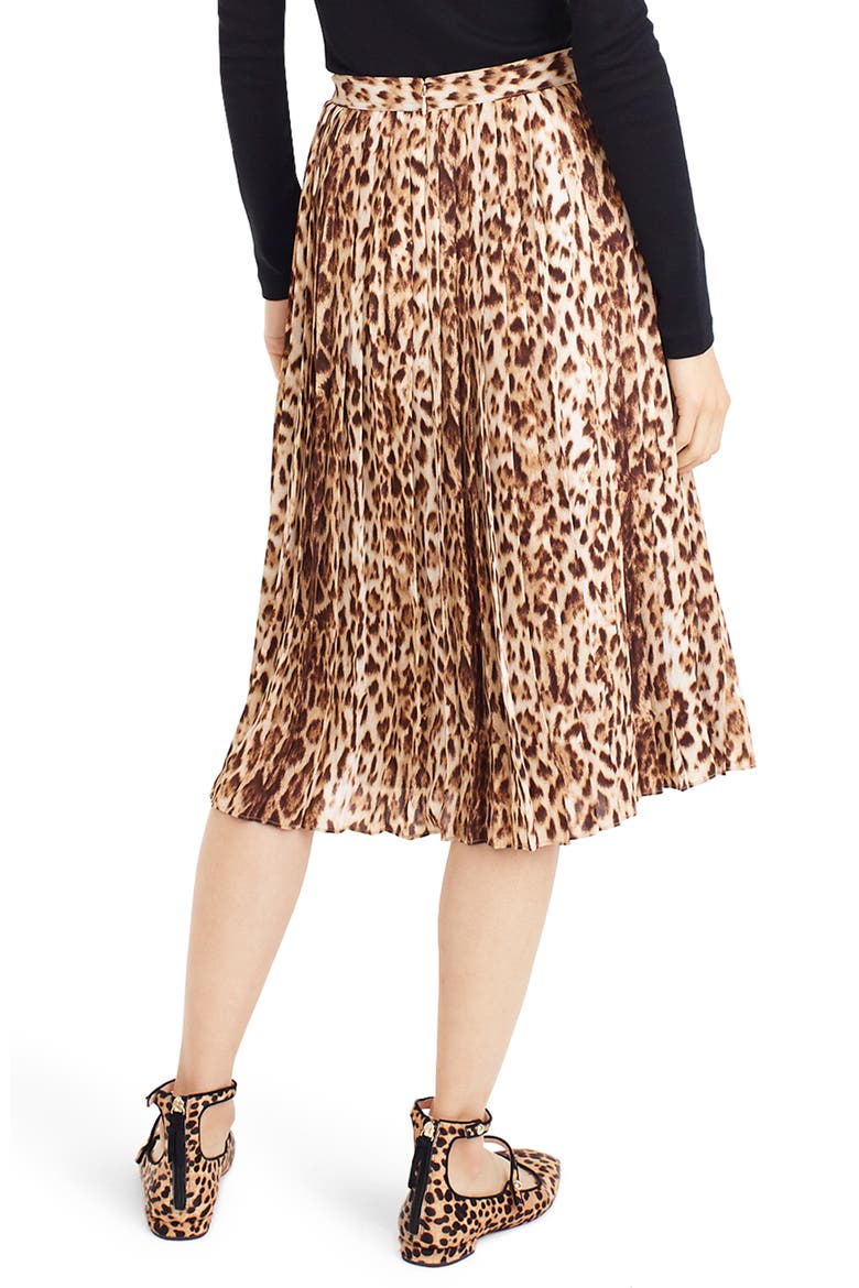 Leopard Print Pleated Midi Skirt, Alternate, color, LEOPARD