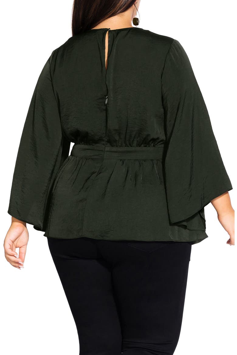 Bell Sleeve Faux Wrap Top, Alternate, color, MILITARY