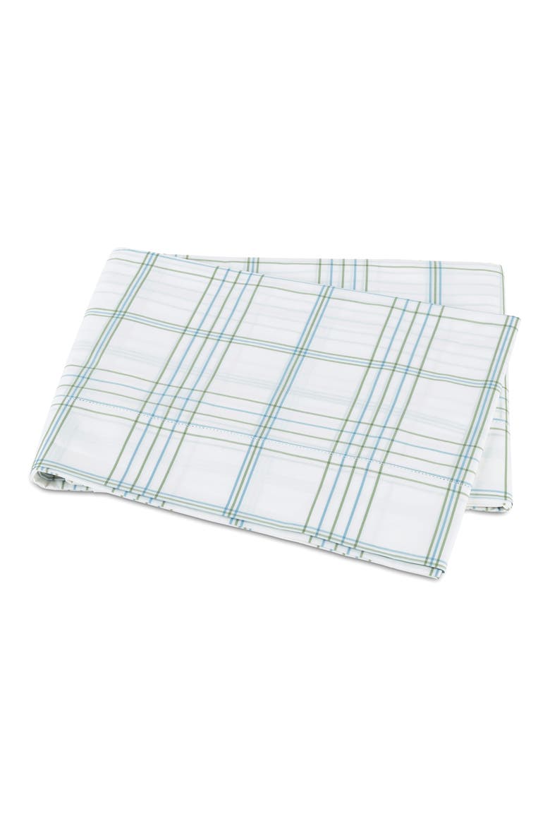 August Plaid 500 Thread Count Flat Sheet, Main, color, SEA