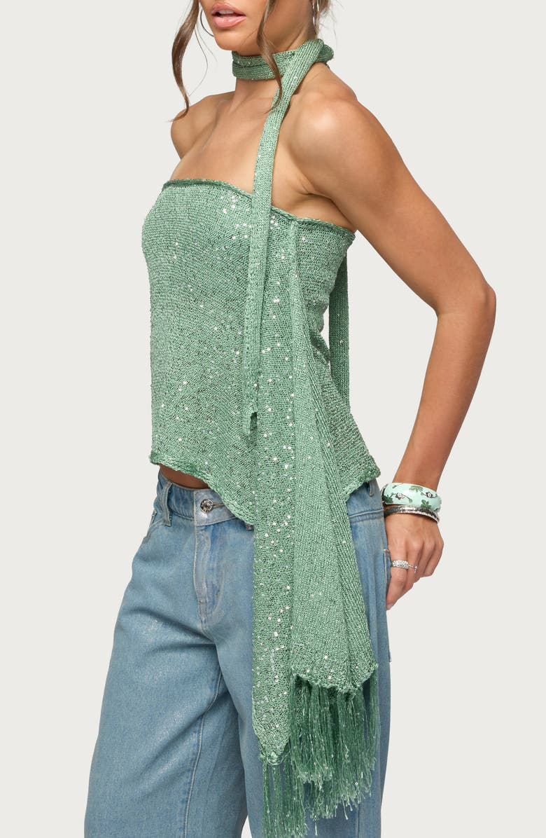 EDIKTED Two-Piece Sequin Scarf Top, Alternate, color,