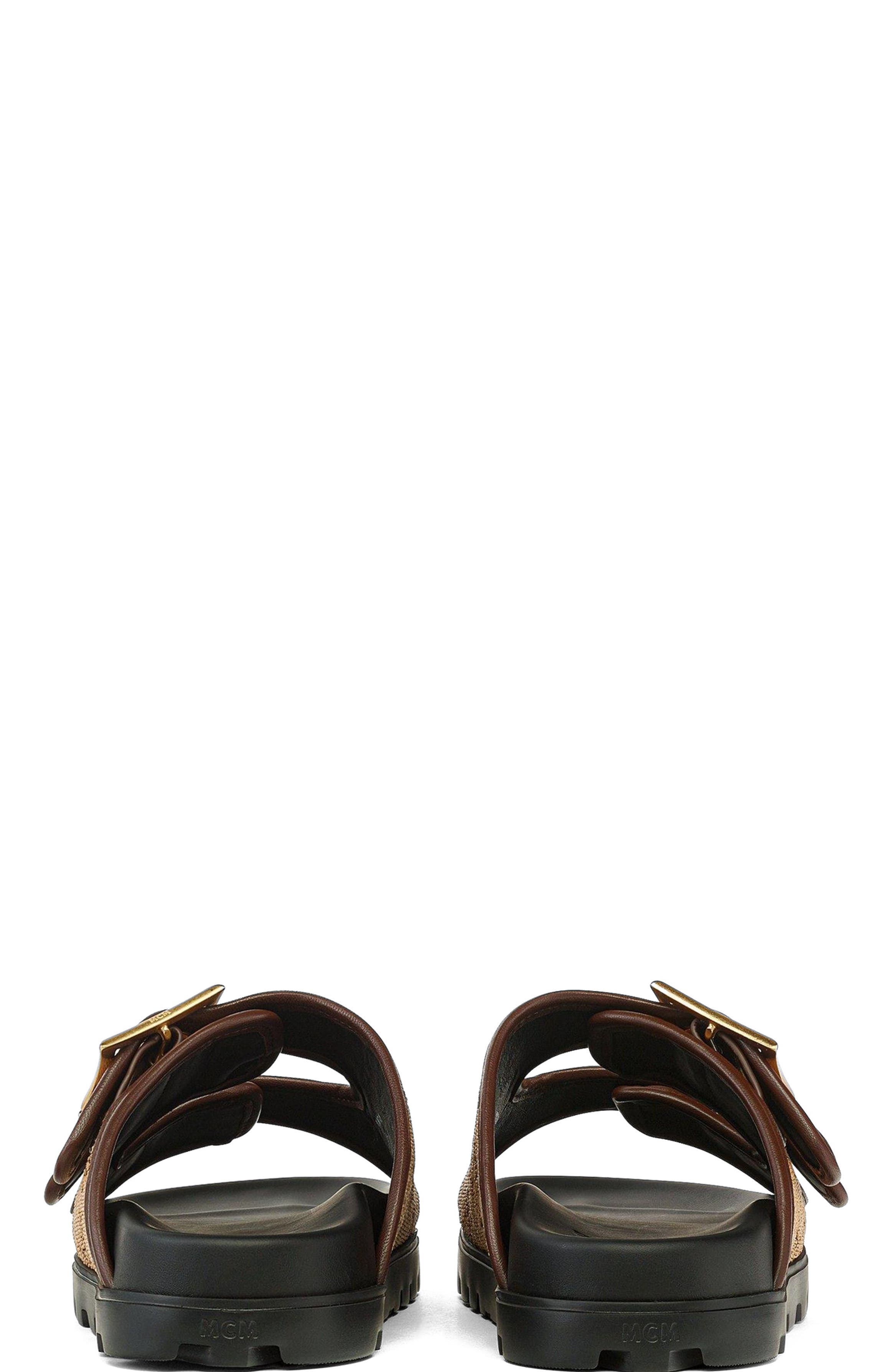 MCM Sandals in Lauretos Raffia Jacquard, Alternate, color, Beige