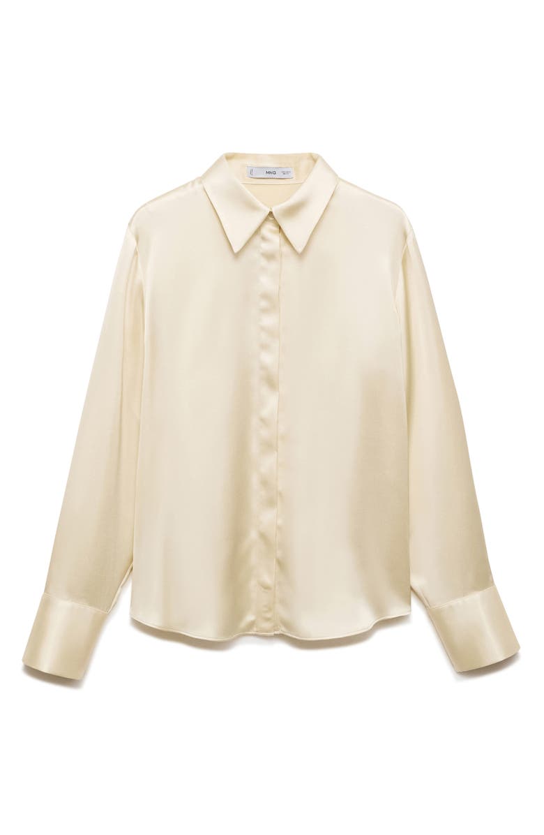 MANGO Regular Fit Satin Shirt, Alternate, color, Ecru