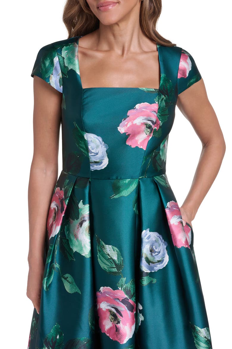 Square Neck Satin Midi Dress, Alternate, color, HUNTER