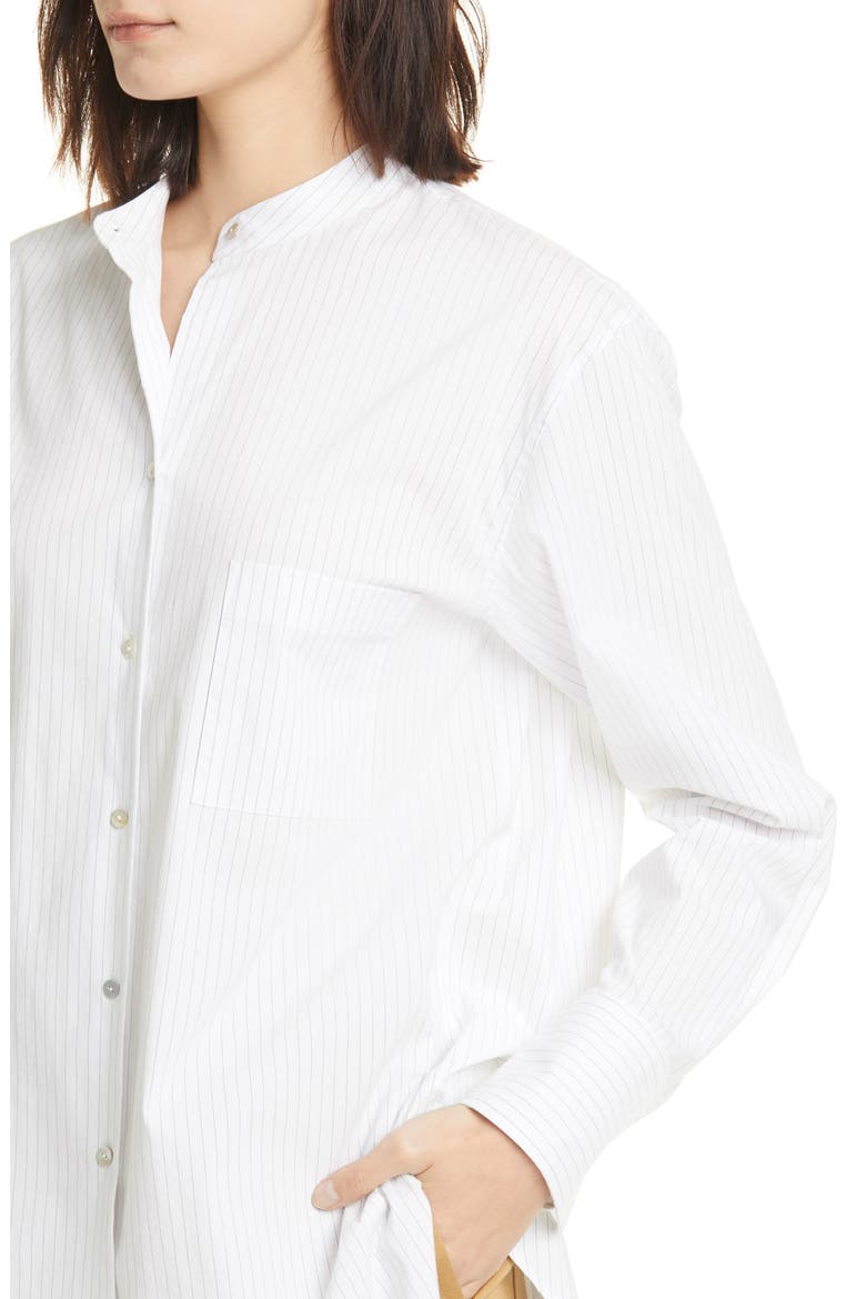 Classic Stripe Band Collar Cotton Blend Shirt, Alternate, color, WHITE/ BLACK