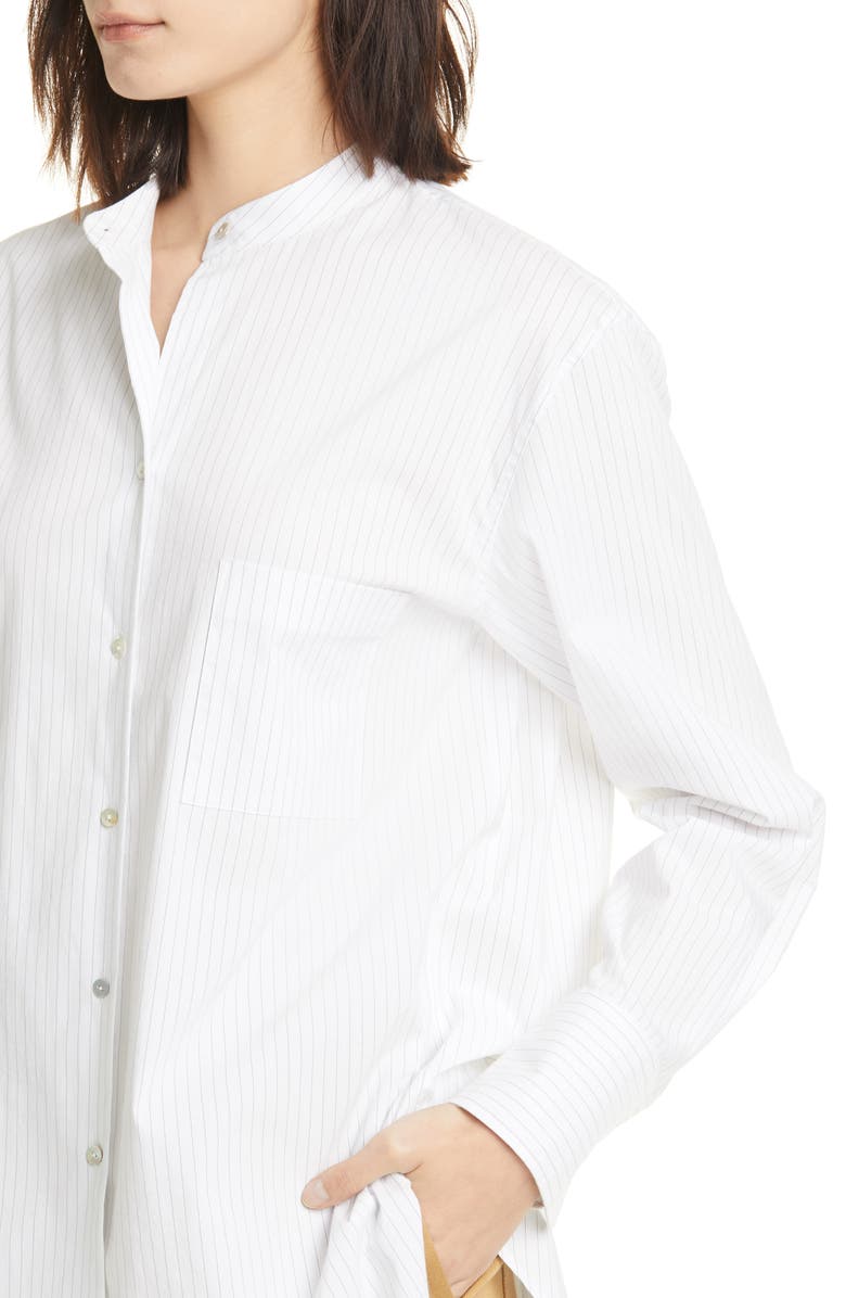 Vince Classic Stripe Band Collar Cotton Blend Shirt, Alternate, color,