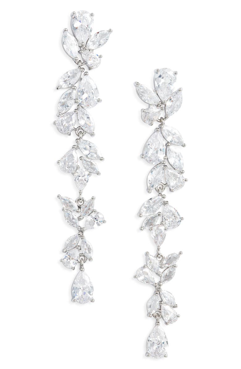 Shashi Fallen Leaf Cubic Zirconia Linear Drop Earrings, Main, color, 