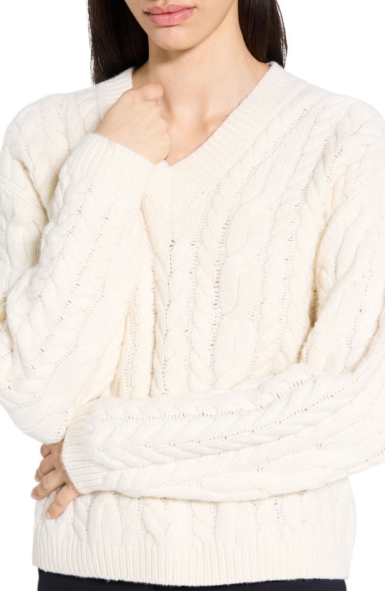Theory Wool & Cashmere Cable Sweater, Alternate, color, Ivory - C05