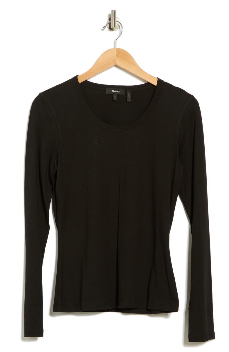 Theory Junia Long Sleeve Pima Cotton T-Shirt, Alternate, color, Black