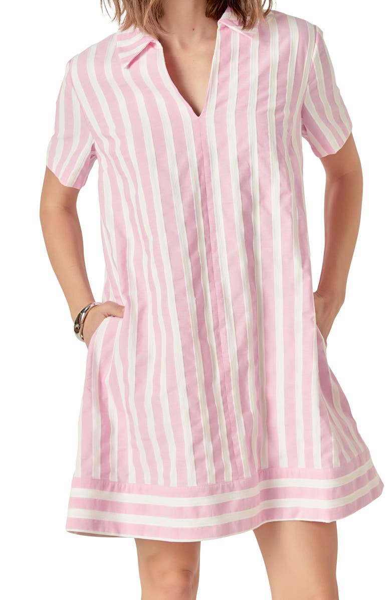 English Factory Stripe Jacquard Mini Shirtdress, Alternate, color, Pink/White