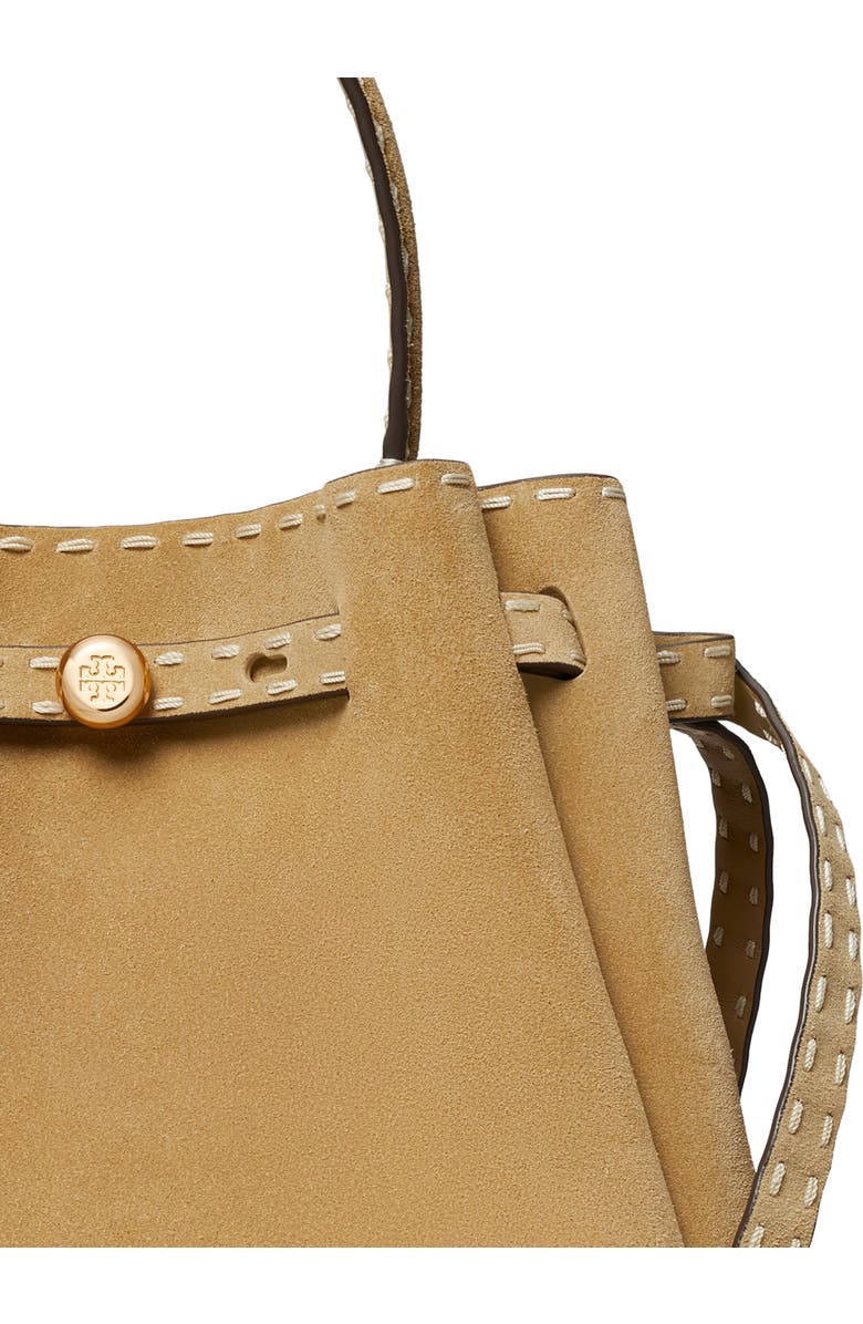 Tory Burch Romy Suede Bucket Bag, Alternate, color, Butter