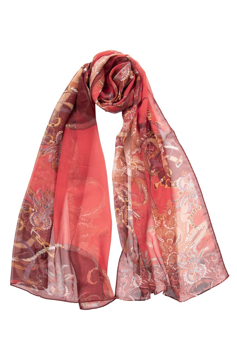 Alessandra - Long Sheer Silk Scarf for Women, Main, color, Red