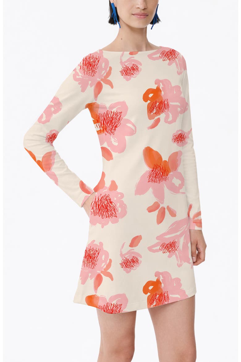 Rubi Long Sleeve Mini Cotton Dress, Main, color, Peonia Red Print