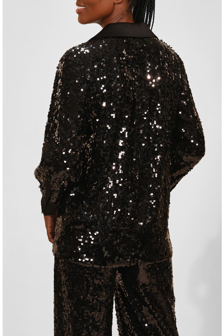 Sequin Notch Lapel Blazer, Alternate, color, BLACK