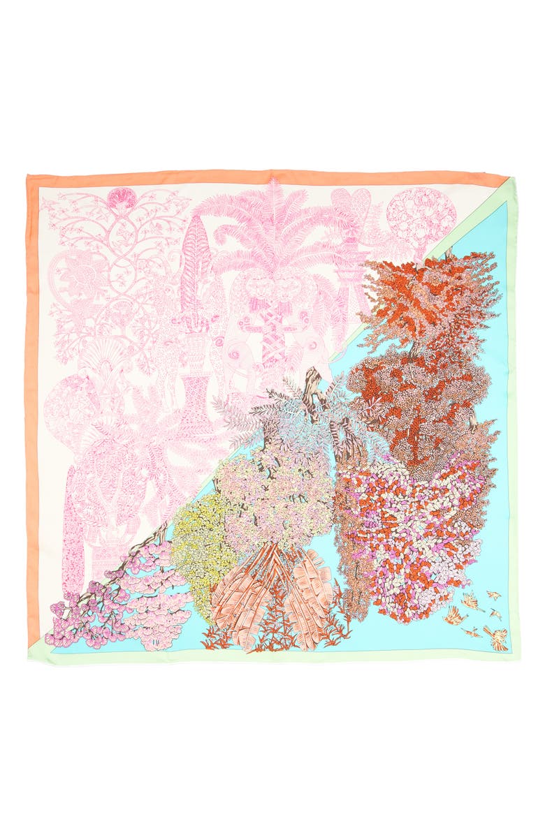 Viens Avec Moi Floral Dream Large Silk Square Scarf, Alternate, color, Blue And Pink