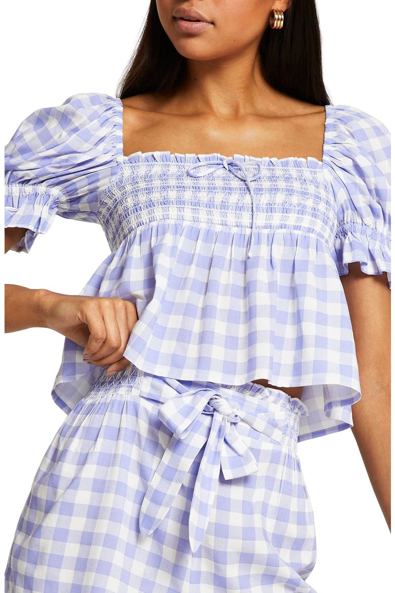 Gingham Check Swing Crop Top, Main, color, LIGHT PURPLE
