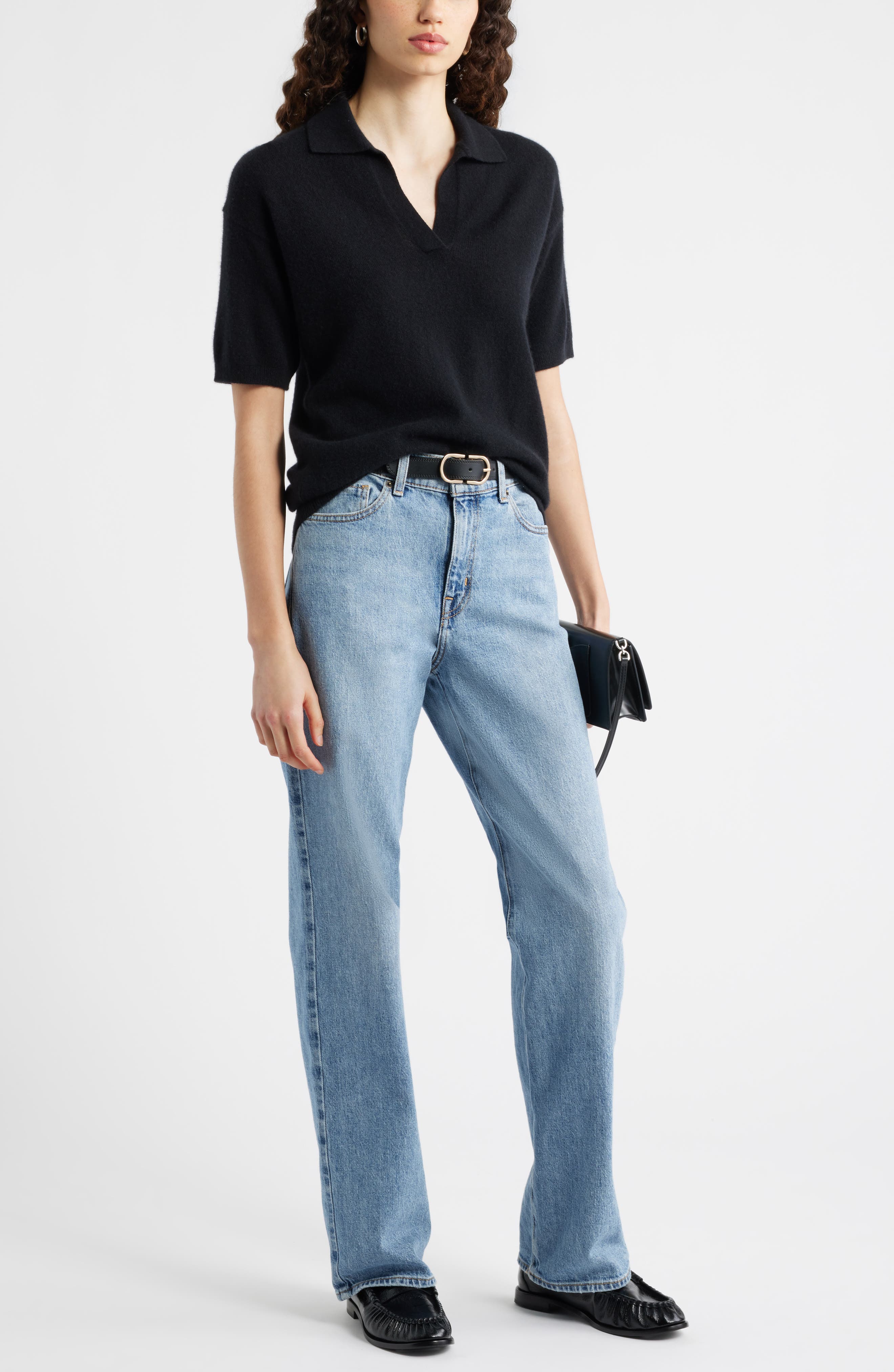 Cashmere Johnny Collar Short Sleeve Sweater - image 2